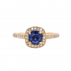Nigerian Sapphire Cushion 0.82 Carat Ring With Diamond Accents in 14K Yellow Gold
