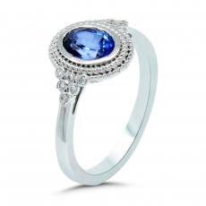 Nigerian Sapphire Oval 1.16 Carat Ring in 14k White Gold with Diamond Accents