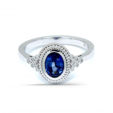 Nigerian Sapphire Oval 1.16 Carat Ring in 14k White Gold with Diamond Accents