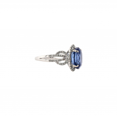 Nigerian Sapphire Oval 7.46 Carat Ring in 14K White Gold with Accent Diamonds