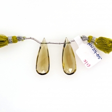 Olive Quartz Almond Shape 30x11mm Drilled Beads Matching Pair
