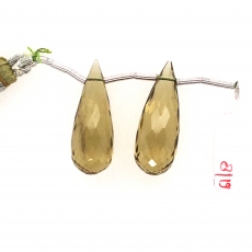 Olive Quartz Briolette Shape 24x9mm Drilled Bead Matching Pair