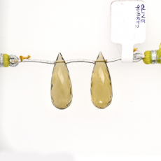 Olive Quartz Briolette Shape 24x9mm Drilled Beads Matching Pair