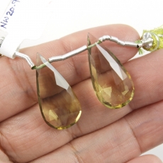 Olive Quartz Drops Almond Shape 25x12mm Drilled Beads Matching Pair