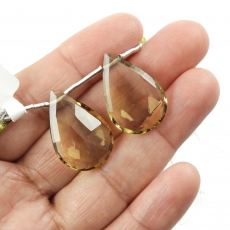 Olive Quartz Drops Almond Shape 25x17mm Drilled Beads Matching Pair