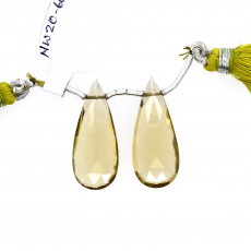 Olive Quartz Drops Almond Shape 26x11mm Drilled Beads Matching Pair