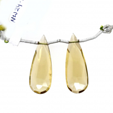 Olive Quartz Drops Almond Shape 29x11mm Drilled Beads Matching Pair