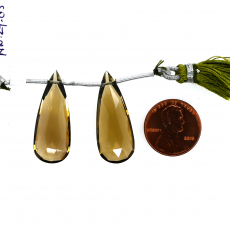 Olive Quartz Drops Almond Shape 30x12mm Drilled Bead Matching Pair