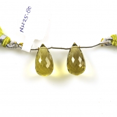 Olive Quartz Drops Briolette Shape 19x10mm Drilled Beads Matching Pair