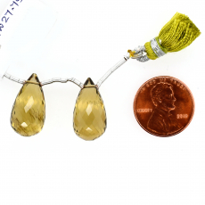 Olive Quartz Drops Briolette Shape 20x14mm Drilled Beads Matching Pair
