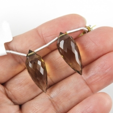 Olive Quartz Drops Briolette Shape 23x9mm Drilled Beads Matching Pair