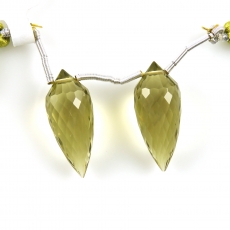 Olive Quartz Drops Briolette Shape 25x10mm Drilled Beads Matching Pair