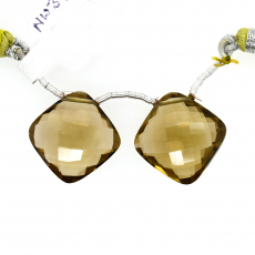 Olive Quartz Drops Cushion Shape 21x21mm Drilled Beads Matching Pair