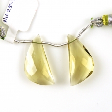 Olive Quartz Drops Fancy Shape 27x12mm Drilled Beads Matching Pair