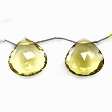 Olive Quartz Drops Heart Shape 15x15mm Drilled Beads Matching Pair
