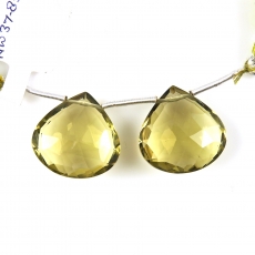 Olive Quartz Drops Heart Shape 20x20mm Drilled Beads Matching Pair
