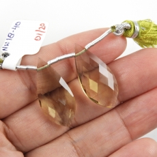Olive Quartz Drops Leaf Shape 26X13mm Drilled Beads Matching Pair