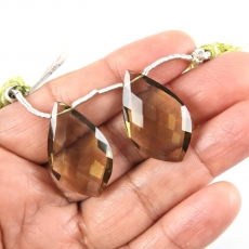 Olive Quartz Drops Leaf Shape 28x18mm Drilled Beads Matching Pair