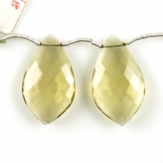 Olive Quartz Drops Leaf Shape 30x18mm Drilled Beads Matching Pair