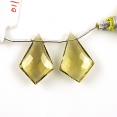Olive Quartz Drops Shield Shape 24x16mm Drilled Beads Matching Pair