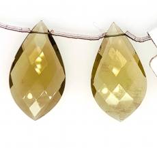Olive Quartz Leaf Shape 25x15mm Drilled Bead Matching Pair