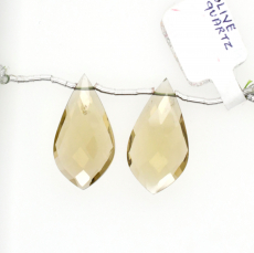 Olive Quartz Leaf Shape 26 X14 mm Drilled Beads Matching Pair
