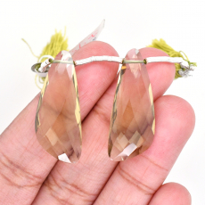 Olive Quartz Wing Shape 30X12mm Drilled Beads Matching Pair
