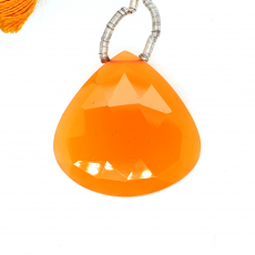 Orange Chalcedony Drop Heart Shape 26x26mm Drilled Bead Single Piece