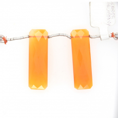 Orange Chalcedony Drops Baguette Shape 35x11mm Drilled Beads Matching Pair