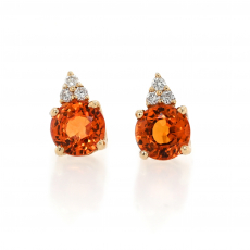 Orange Sapphire Round 1.64 Carat Stud Earring In Yellow Gold With Accent Diamonds