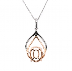 Oval 10x8mm Pendant Semi Mount in 14K Dual Tone (White/Rose Gold) With White Diamonds (PD0064)