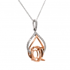 Oval 10x8mm Pendant Semi Mount in 14K Dual Tone (White/Rose Gold) With White Diamonds (PD0064)