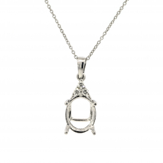 Oval 10x8mm Pendant Semi Mount in 14K White Gold With Diamond Accents (Chain Not Included)