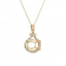 Oval 10x8mm Pendant Semi Mount in 14K Yellow Gold with Accent Diamonds (PD0678)