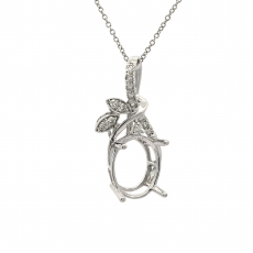 Oval 11x9mm Pendant Semi Mount in 14K White Gold With Diamond Accents (Chain Not Included)