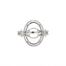 Oval 15x11mm Ring Semi Mount In 14K White Gold With Accent Diamonds