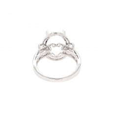 Oval 15x11mm Ring Semi Mount In 14K White Gold With Diamond Accents