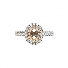 Oval 5x3.5mm Ring Semi Mount in 14K Dual Tone (White/Yellow) Gold with Accent Diamonds (RG1324)
