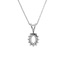 Oval 5x3mm Pendant Semi Mount in 14K White Gold with Accent Diamonds (PD0066)