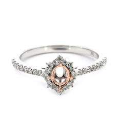 Oval 5x4mm Halo Ring Semi Mount in Dual Tone (White/Rose) Gold with Diamond Accents