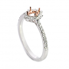 Oval 5x4mm Halo Ring Semi Mount in Dual Tone (White/Rose) Gold with Diamond Accents
