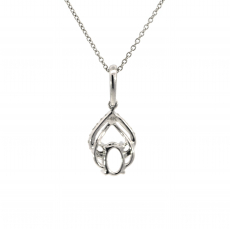 Oval 6x4mm Pendant Semi Mount in 14K White Gold With Diamond Accents (Chain Not Included)