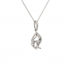 Oval 6x4mm Pendant Semi Mount in 14K White Gold With Diamonds(Chain Not Included)