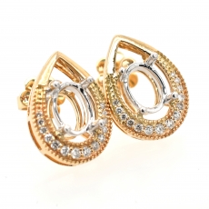 Oval 7x5mm Earring Semi Mount in 14K Dual Tone (Yellow/White) Gold With White Diamonds