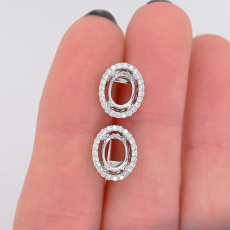 Oval 7x5mm Earring Semi Mount in 14K White Gold with Accent Diamonds (ESHO410) Part of Matching Set