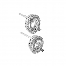 Oval 7x5mm Earring Semi Mount in 14K White Gold with Accent Diamonds (ESHO410) Part of Matching Set