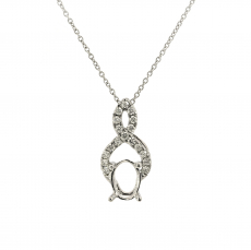 Oval 7x5mm Pendant Semi Mount in 14K White Gold With Diamond Accents (Chain Not Included)