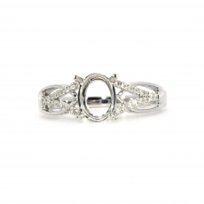 Oval 8x6 Ring Semi Mount in 14K White Gold with Diamond Accents
