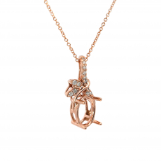 Oval 8x6mm  Pendant Semi Mount in 14K Rose Gold With White Diamonds(Chain Not Included)
