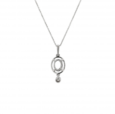 Oval 8x6mm Pendant Semi Mount in 14K White Gold with Accent Diamond (PD1012)